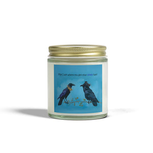 Whimsical Crow and Raven Candle: "May I Ask Where You Got Your Lovely Hat?" - Coconut Apricot Wax, Cotton Wick (4oz & 9oz)