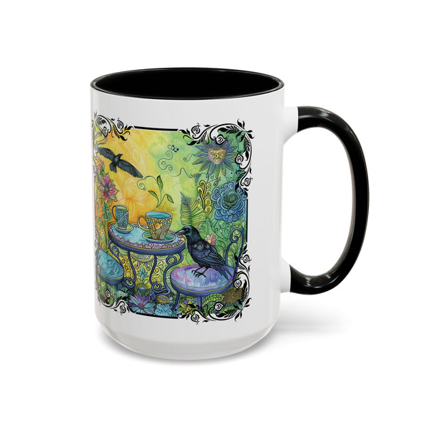 Raven and Crow Zentangle Tea Party, Bird Lover Gift, Colorful Accent Coffee Mug (11, 15oz)