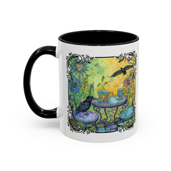 Raven and Crow Zentangle Tea Party, Bird Lover Gift, Colorful Accent Coffee Mug (11, 15oz)