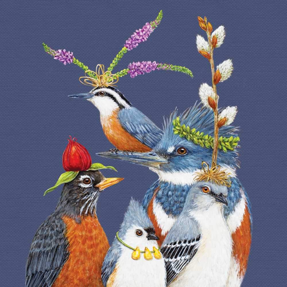 Party Friends - Birds Wearing Hats Beverage Napkins with Artwork by Vicki Sawyer