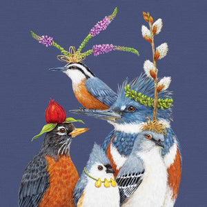 Party Friends - Birds Wearing Hats Beverage Napkins with Artwork by Vicki Sawyer