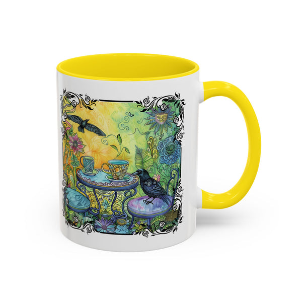 Raven and Crow Zentangle Tea Party, Bird Lover Gift, Colorful Accent Coffee Mug (11, 15oz)