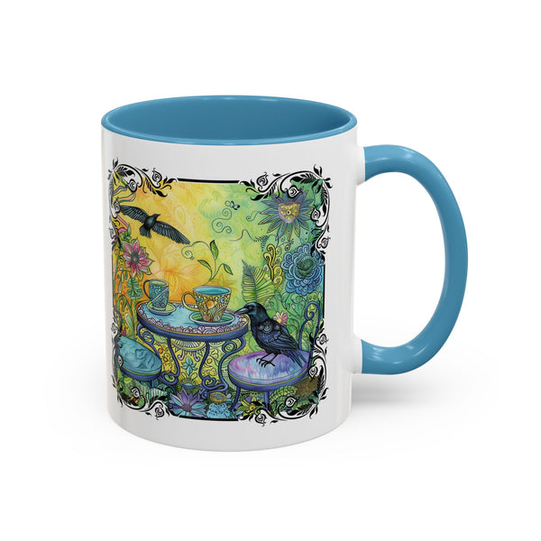 Raven and Crow Zentangle Tea Party, Bird Lover Gift, Colorful Accent Coffee Mug (11, 15oz)