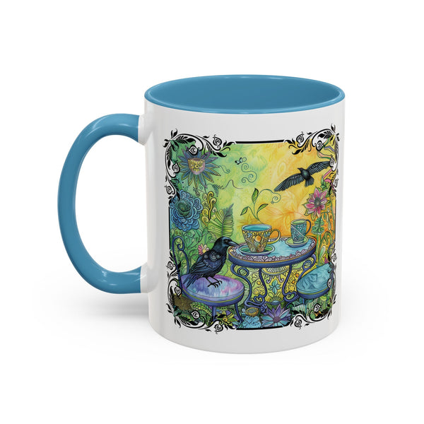 Raven and Crow Zentangle Tea Party, Bird Lover Gift, Colorful Accent Coffee Mug (11, 15oz)