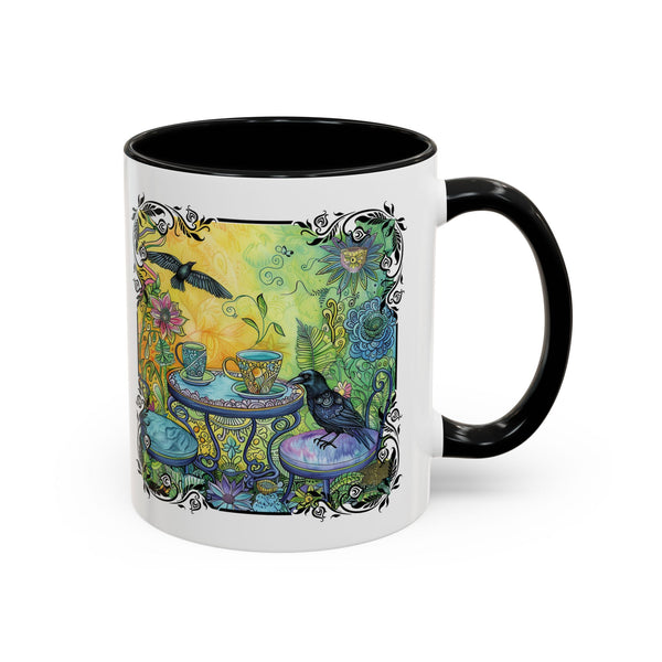 Raven and Crow Zentangle Tea Party, Bird Lover Gift, Colorful Accent Coffee Mug (11, 15oz)