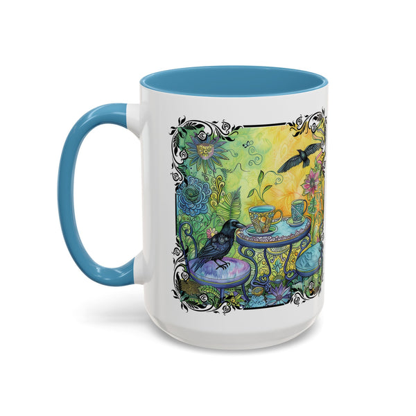 Raven and Crow Zentangle Tea Party, Bird Lover Gift, Colorful Accent Coffee Mug (11, 15oz)