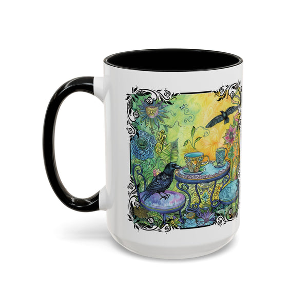 Raven and Crow Zentangle Tea Party, Bird Lover Gift, Colorful Accent Coffee Mug (11, 15oz)