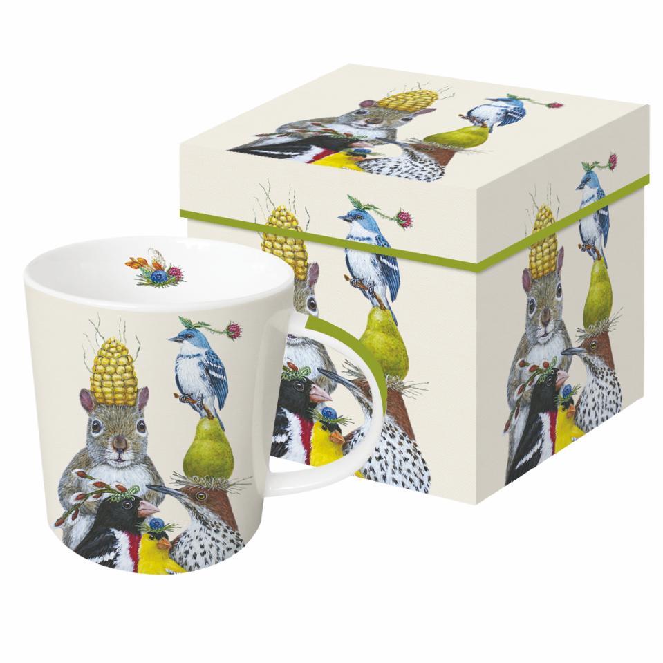 "Party Under the Feeder" Sweet Bird-Themed Gift-Boxed Mug - Artwork by Vicki Sawyer