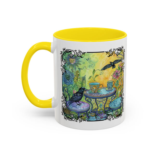 Raven and Crow Zentangle Tea Party, Bird Lover Gift, Colorful Accent Coffee Mug (11, 15oz)