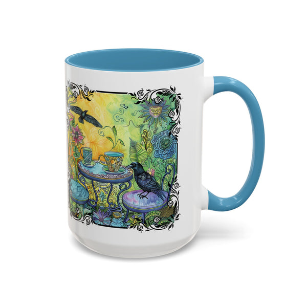 Raven and Crow Zentangle Tea Party, Bird Lover Gift, Colorful Accent Coffee Mug (11, 15oz)