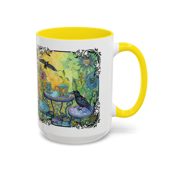 Raven and Crow Zentangle Tea Party, Bird Lover Gift, Colorful Accent Coffee Mug (11, 15oz)