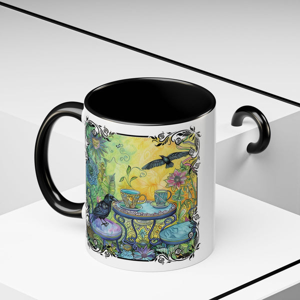 Raven and Crow Zentangle Tea Party, Bird Lover Gift, Colorful Accent Coffee Mug (11, 15oz)