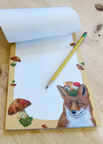 Vicki Sawyer's 3-in-1 Mushroom Notepad with an Owl, Fox and Hedgehog - 6x10 inches