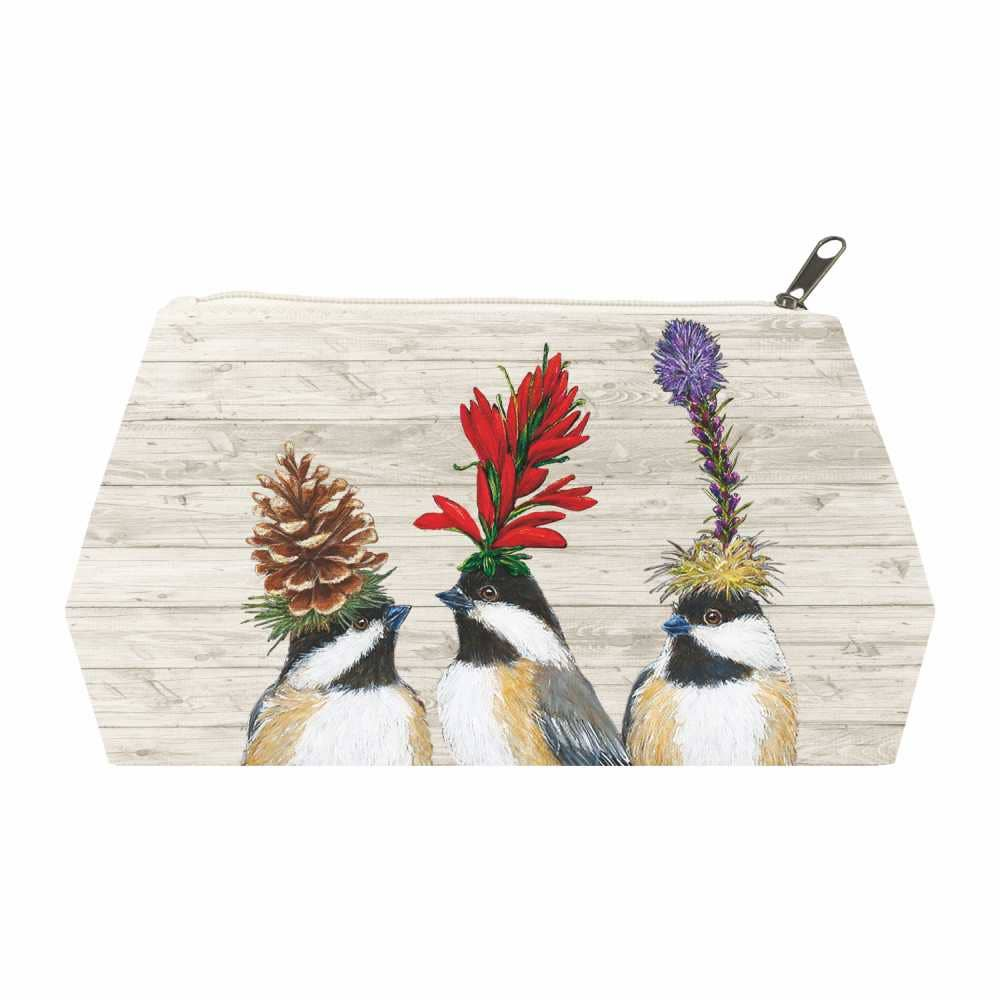 "Chickadee Sisters" Canvas Cosmetic Bag with Chickadee Bird Artwork by Vicki Sawyer