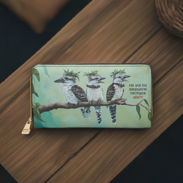 He Ate His Mealworm Necklace AGAIN! - Funny Kookaburra Zipper Wallet